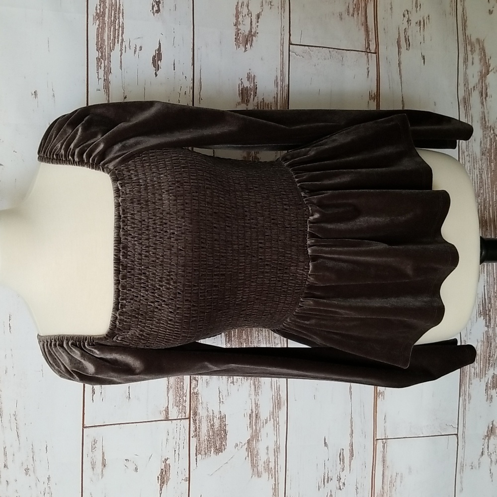 GAP Smocked Peplum Brown Velvet Top